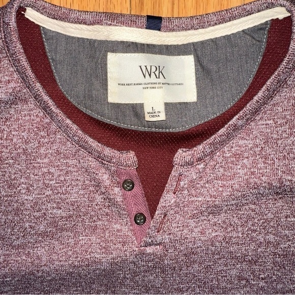 WRK Work Rest Karma Mens Henley Shirt Heather Burgundy Spruce Textured L - Picture 3 of 6